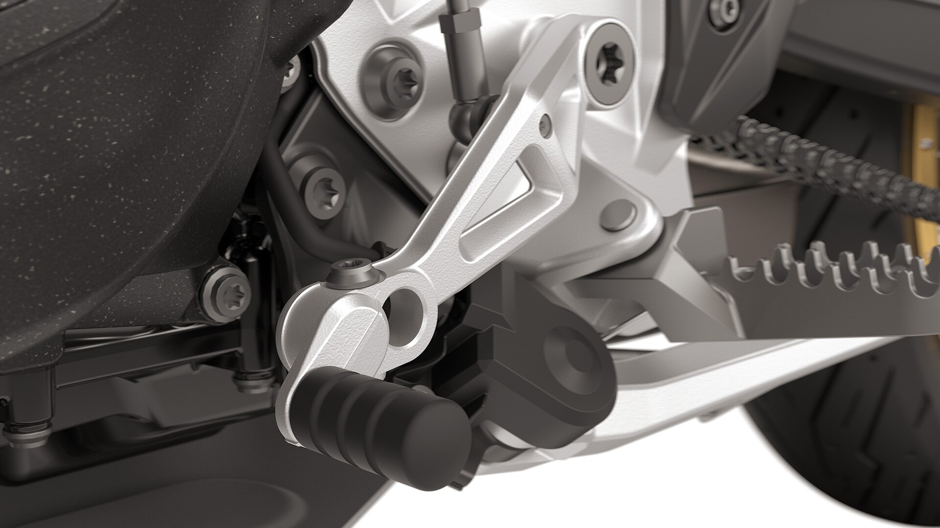 Reguleeritav käigu- ja pidurihoob kuuluvad BMW Motorradi F 900 GS-i põhivarustusse.
